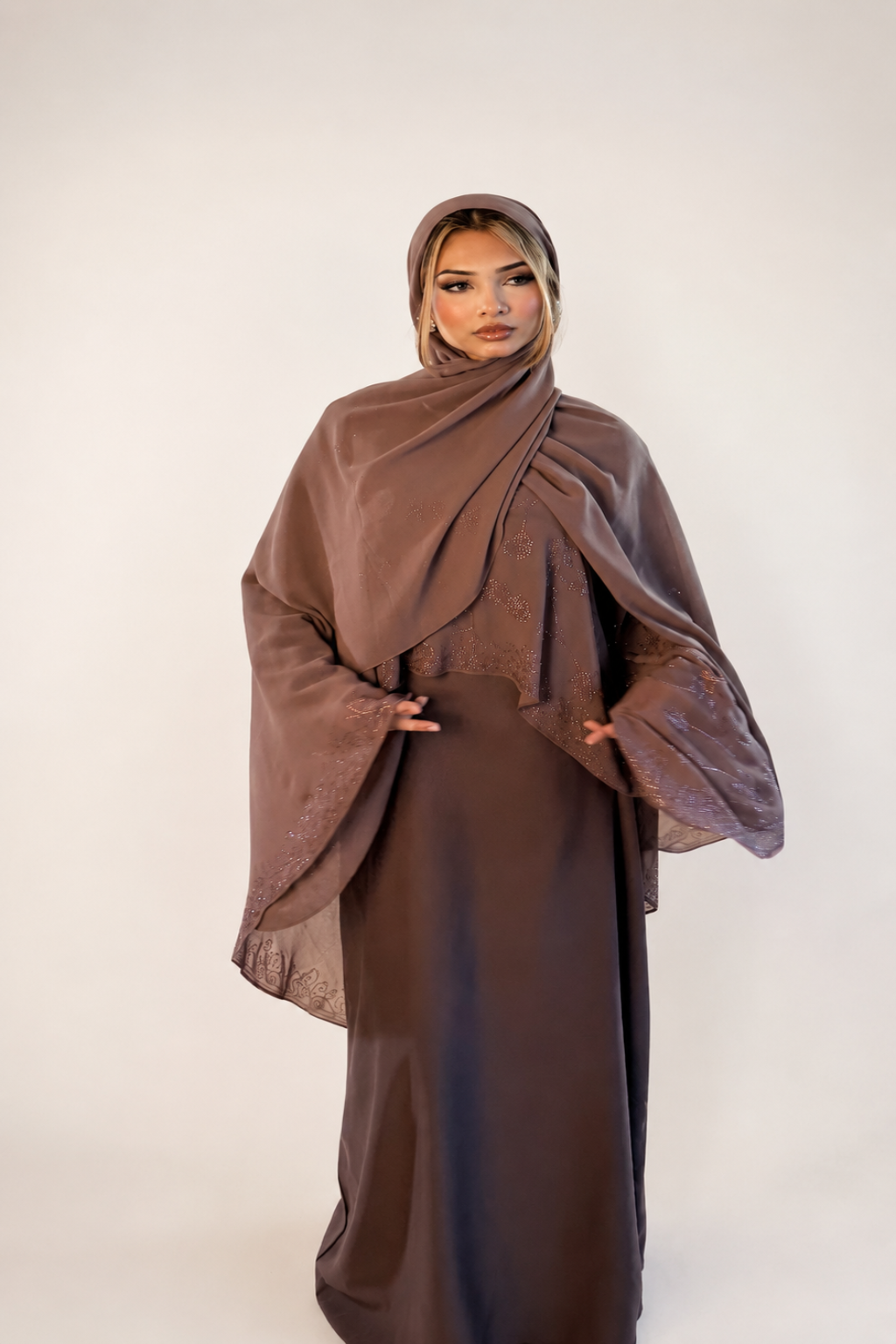 MAUVE BROWN CAPE ABAYA SET