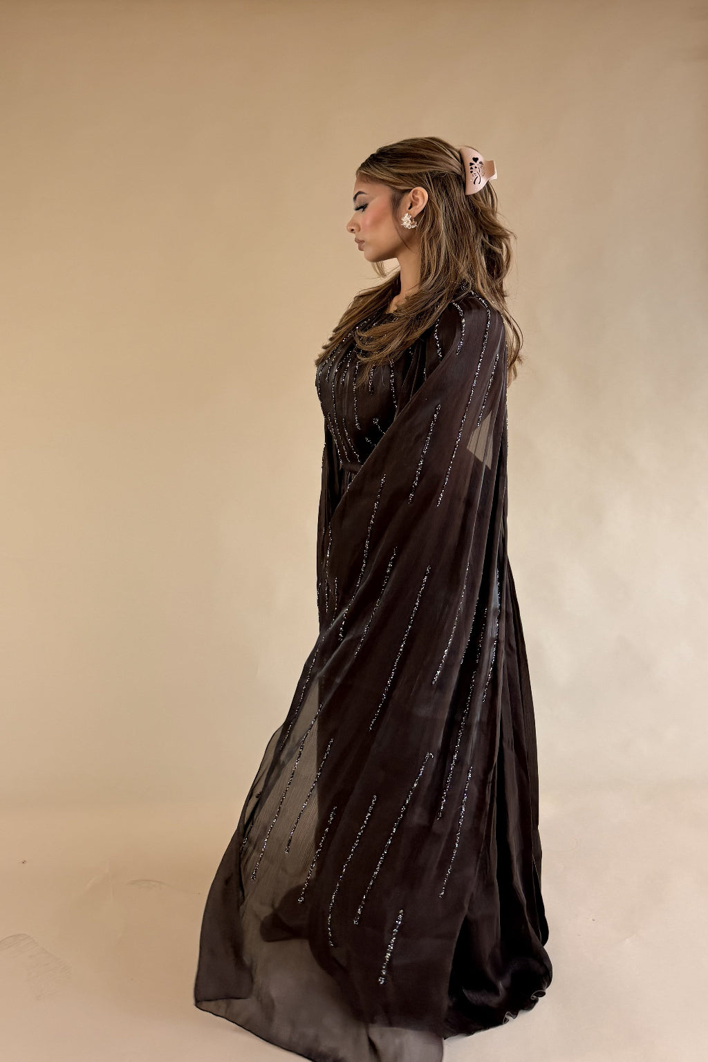 MIDNIGHT CASCADE CAPE GOWN BROWN