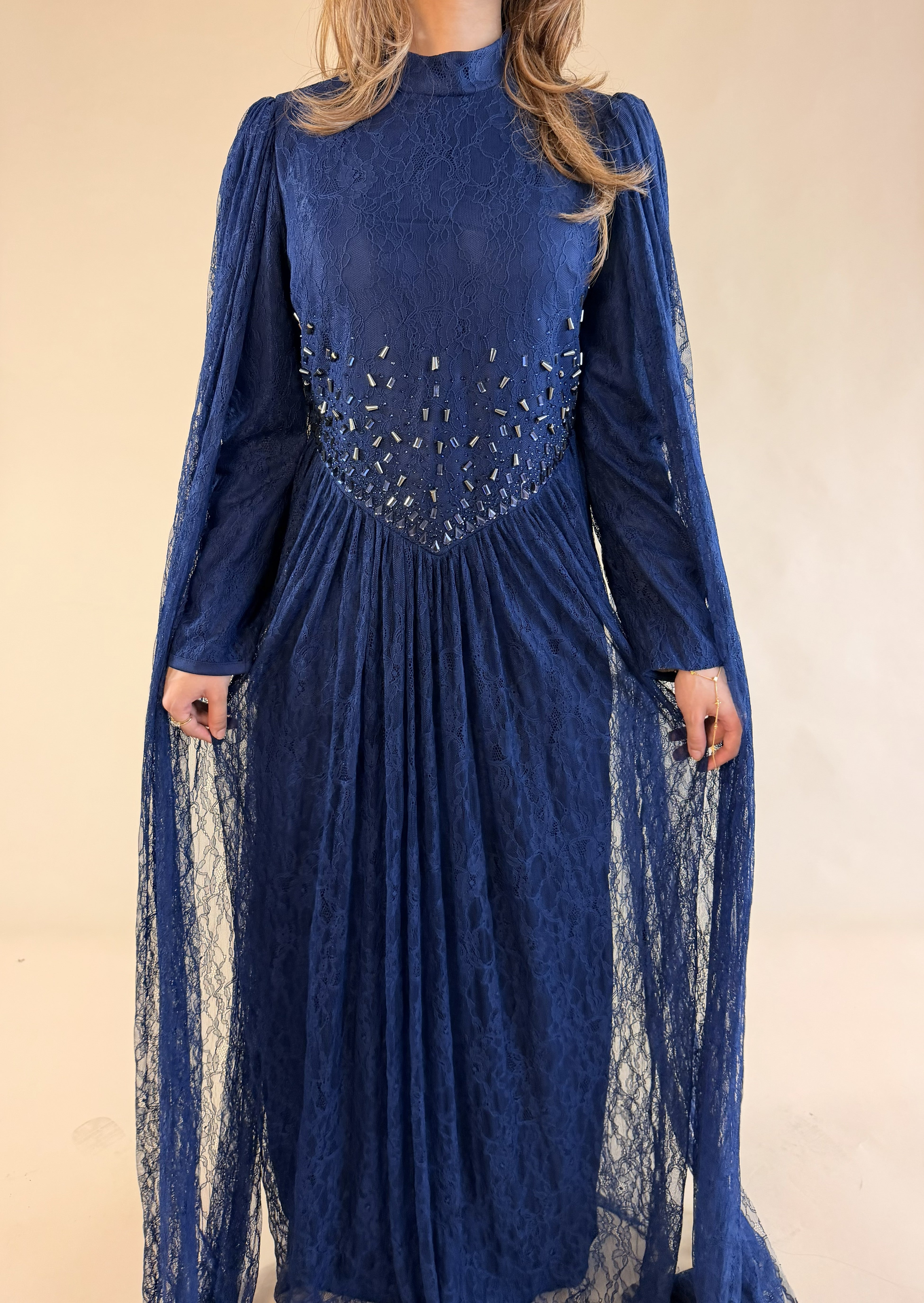 MIDNIGHT CRYSTAL CAPE GOWN NAVY BLUE