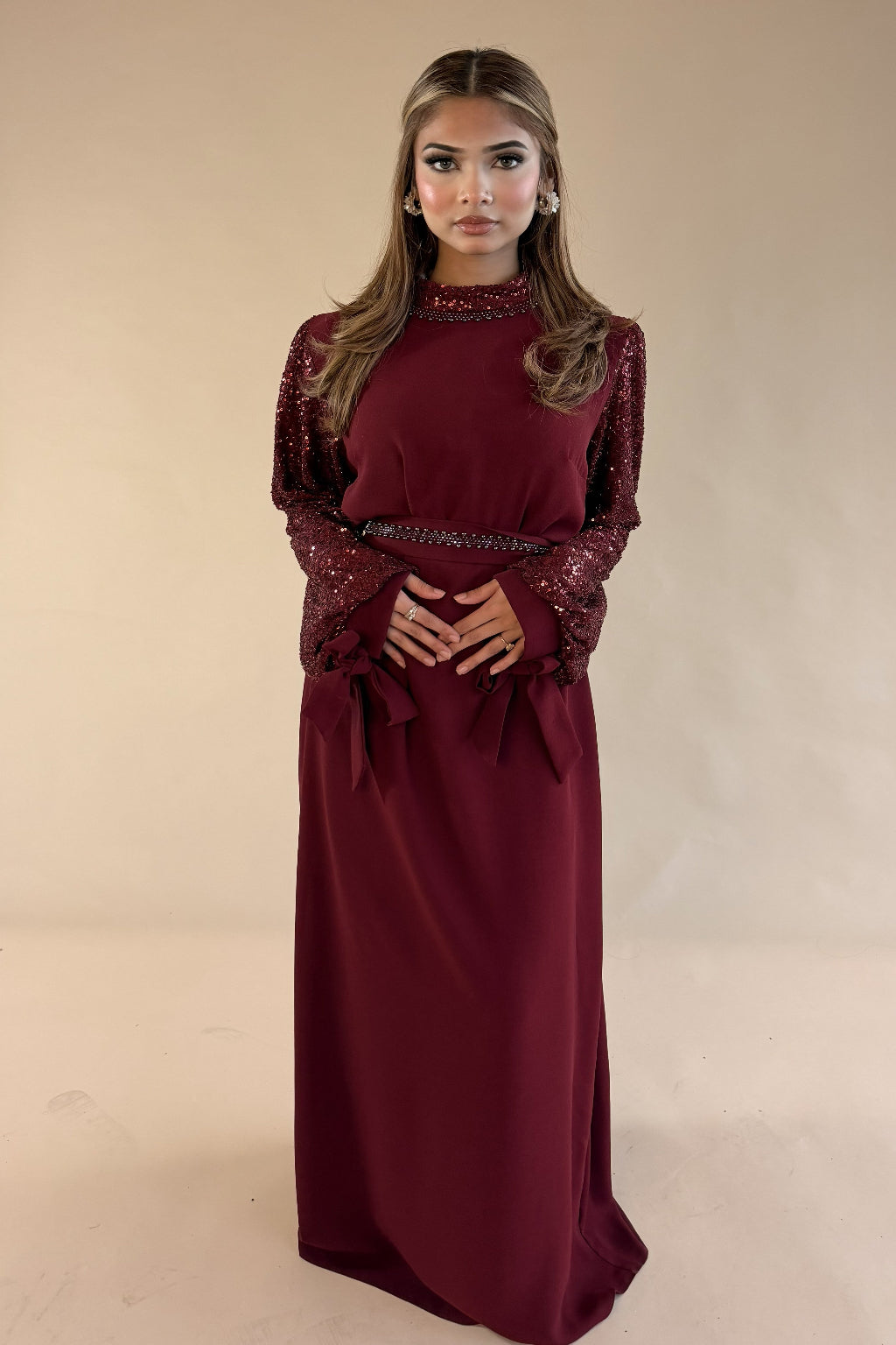 SEQUIN SLEEVE GOWN