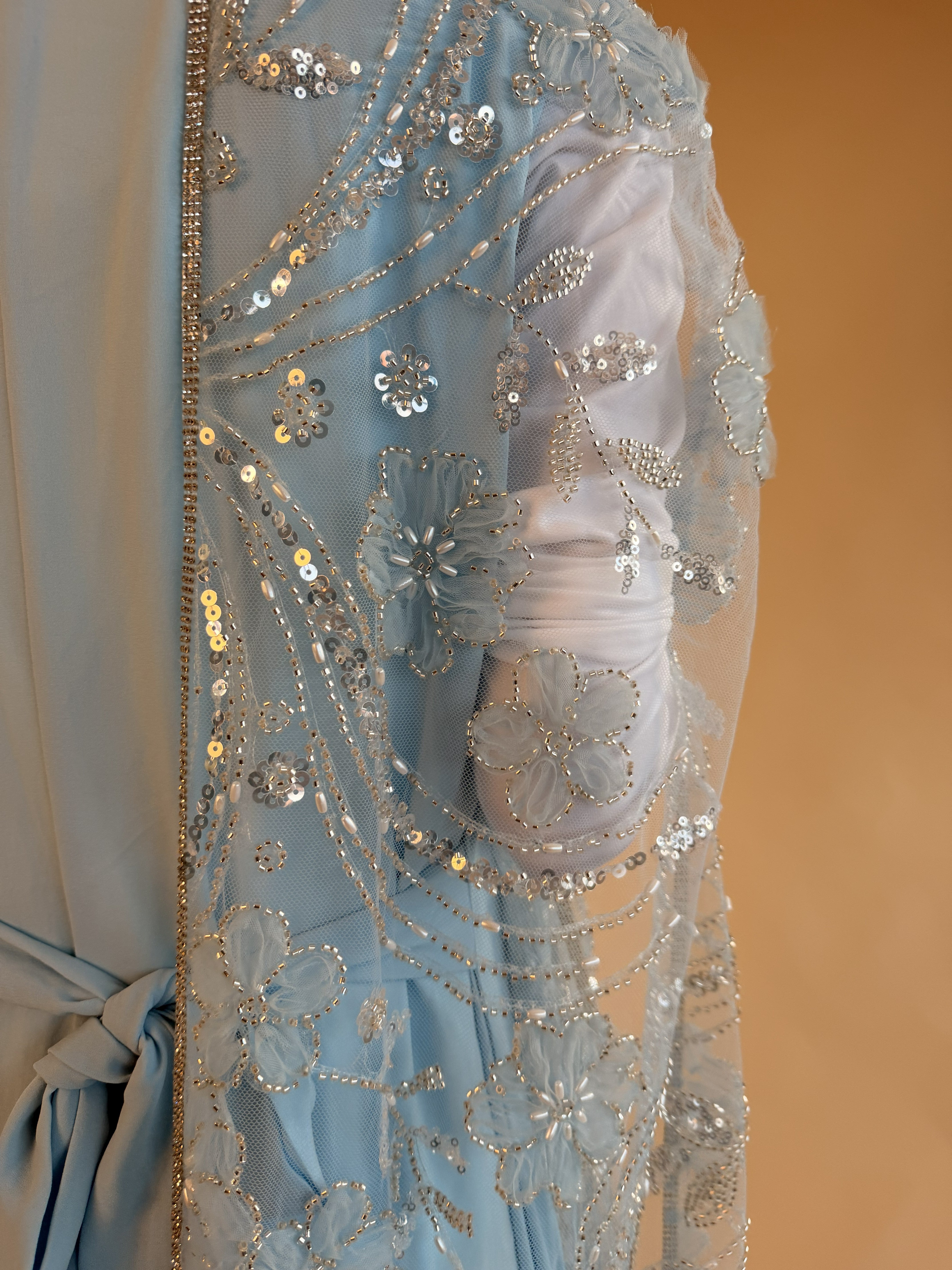 CELESTE LUXE STONE CAPE GOWN BABY BLUE
