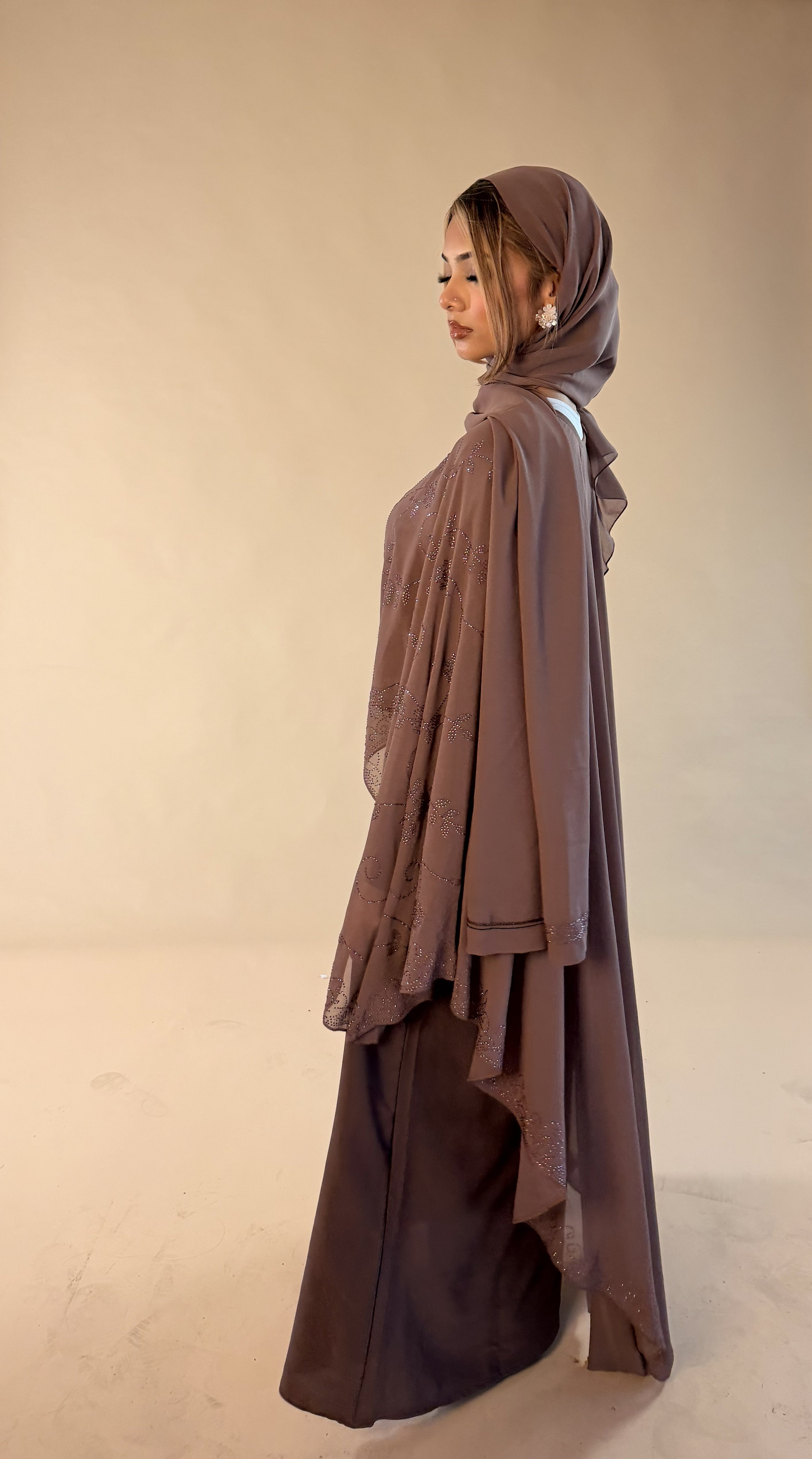 MAUVE BROWN CAPE ABAYA SET
