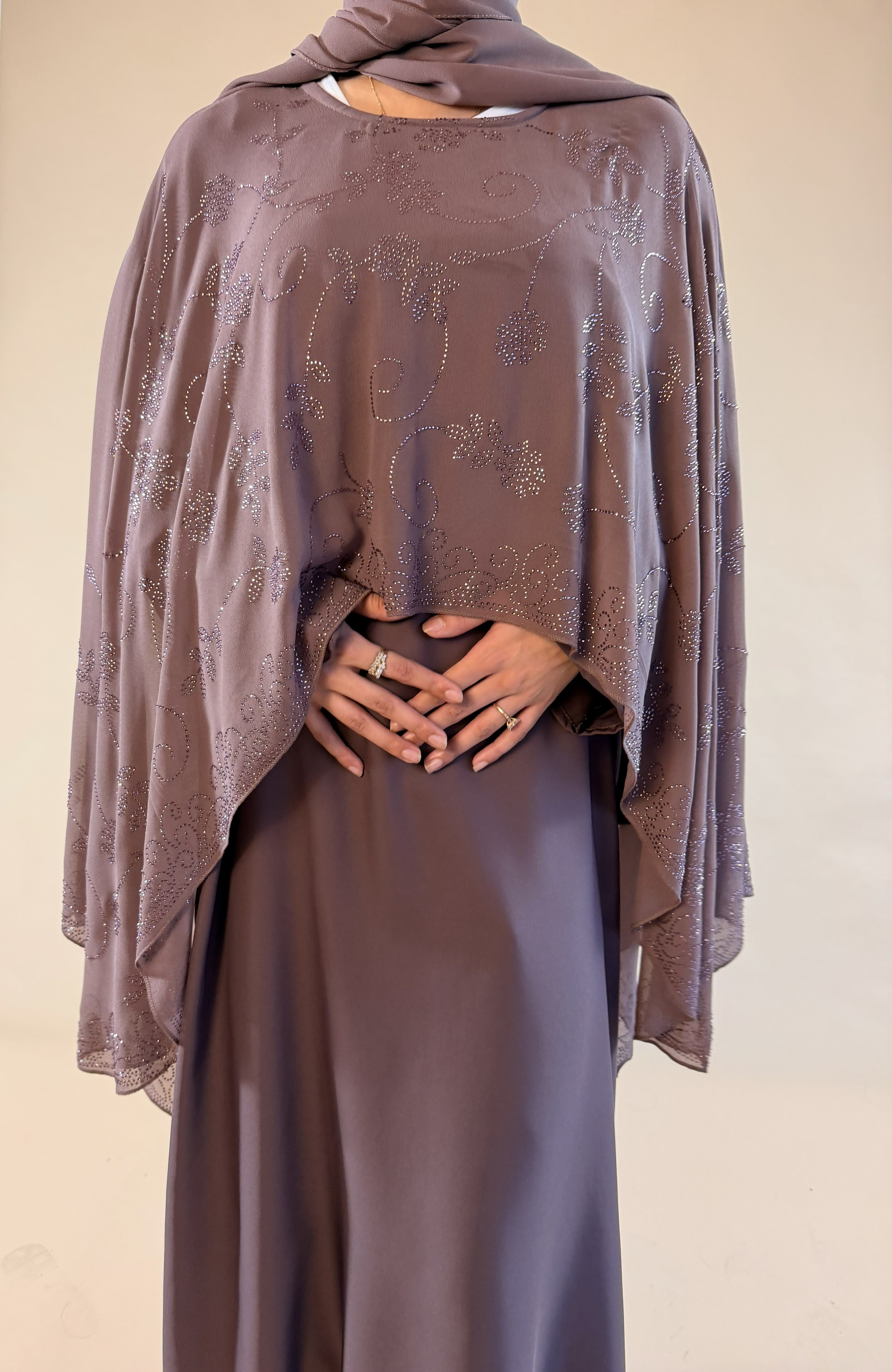 MAUVE BROWN CAPE ABAYA SET