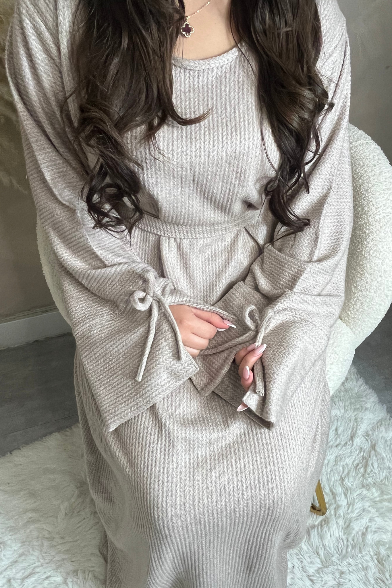 RIBBED JERSEY ABAYA LIGHT BEIGE