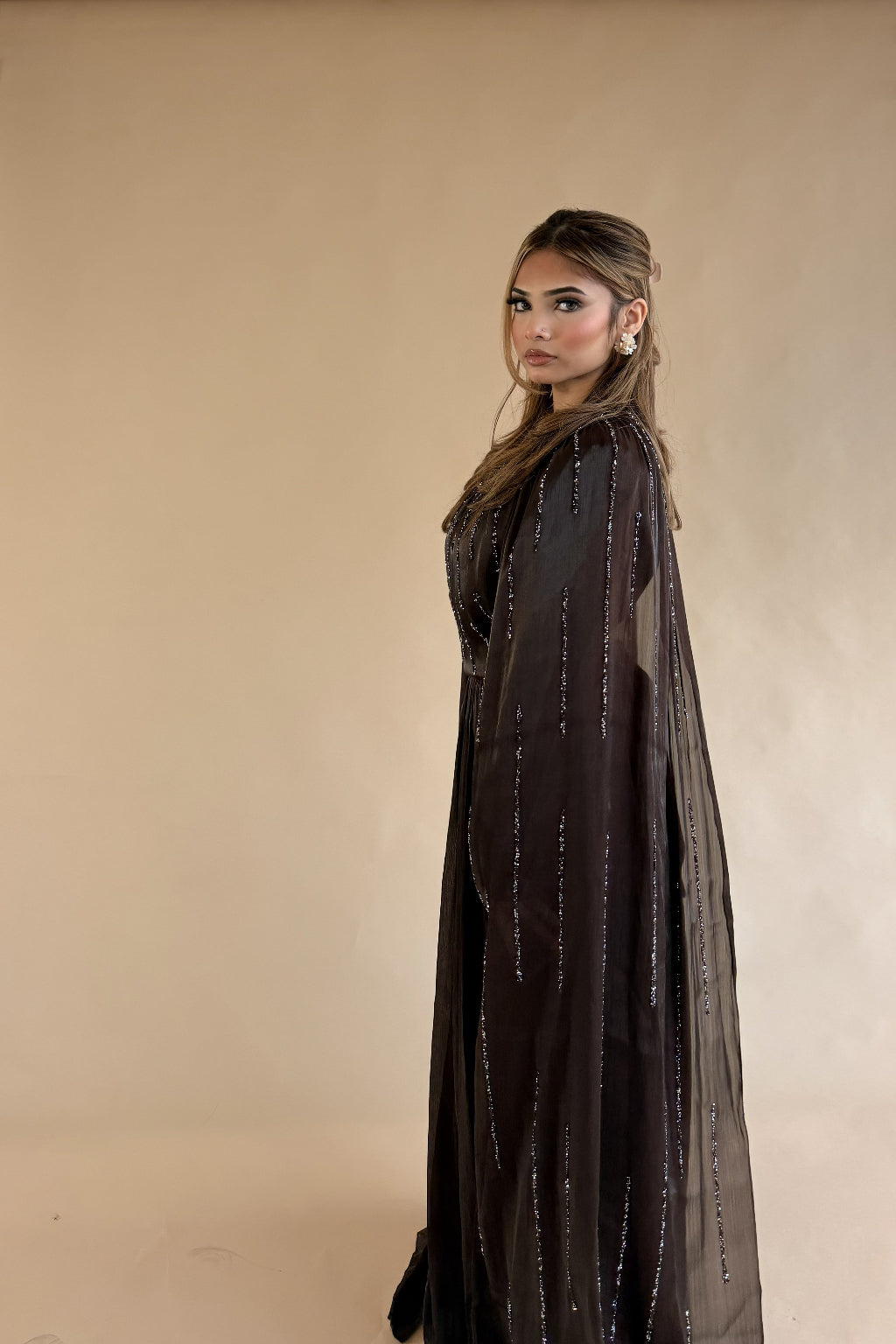 MIDNIGHT CASCADE CAPE GOWN BROWN