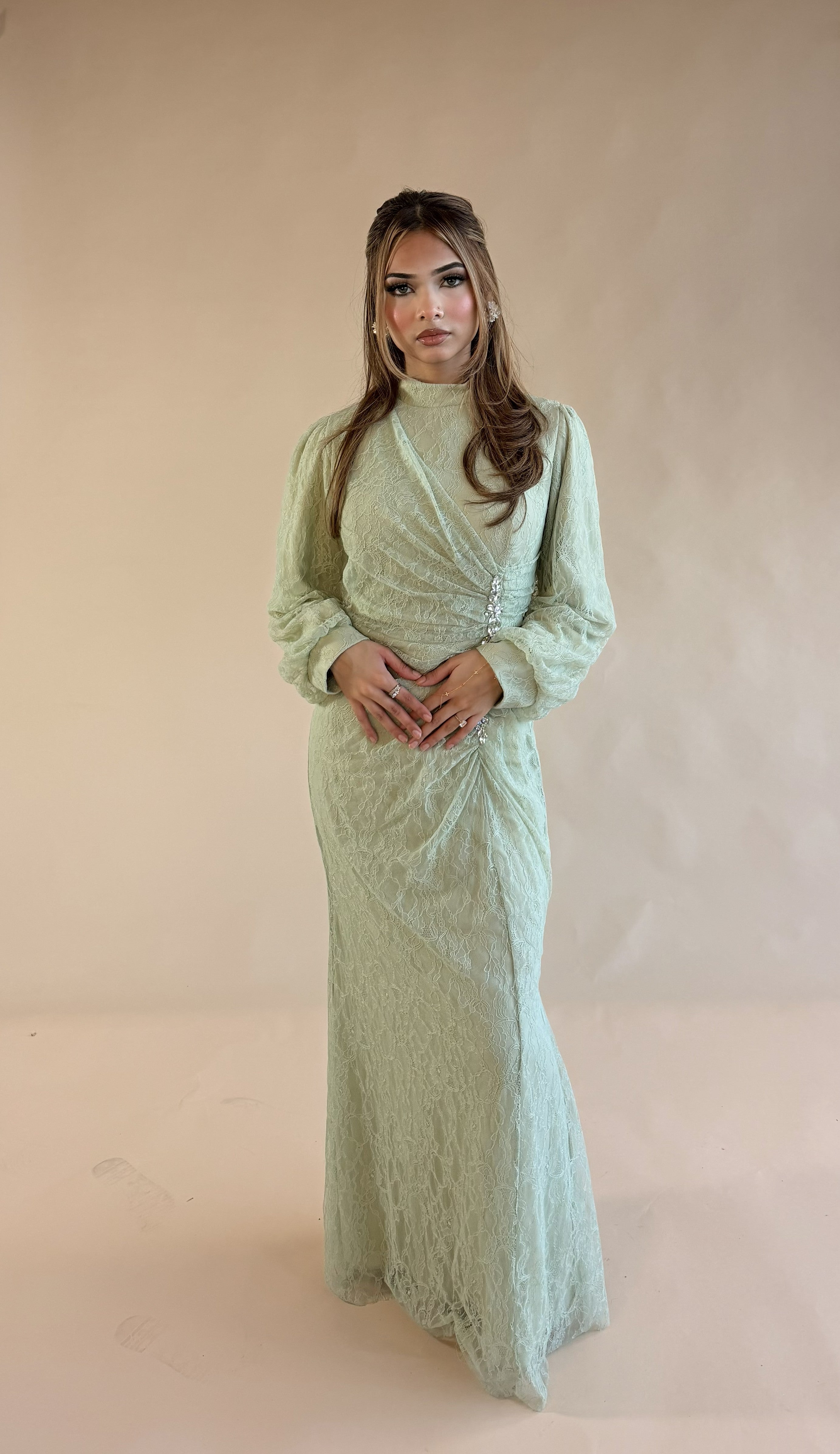 SAGE GREEN LACE MAXI DRESS