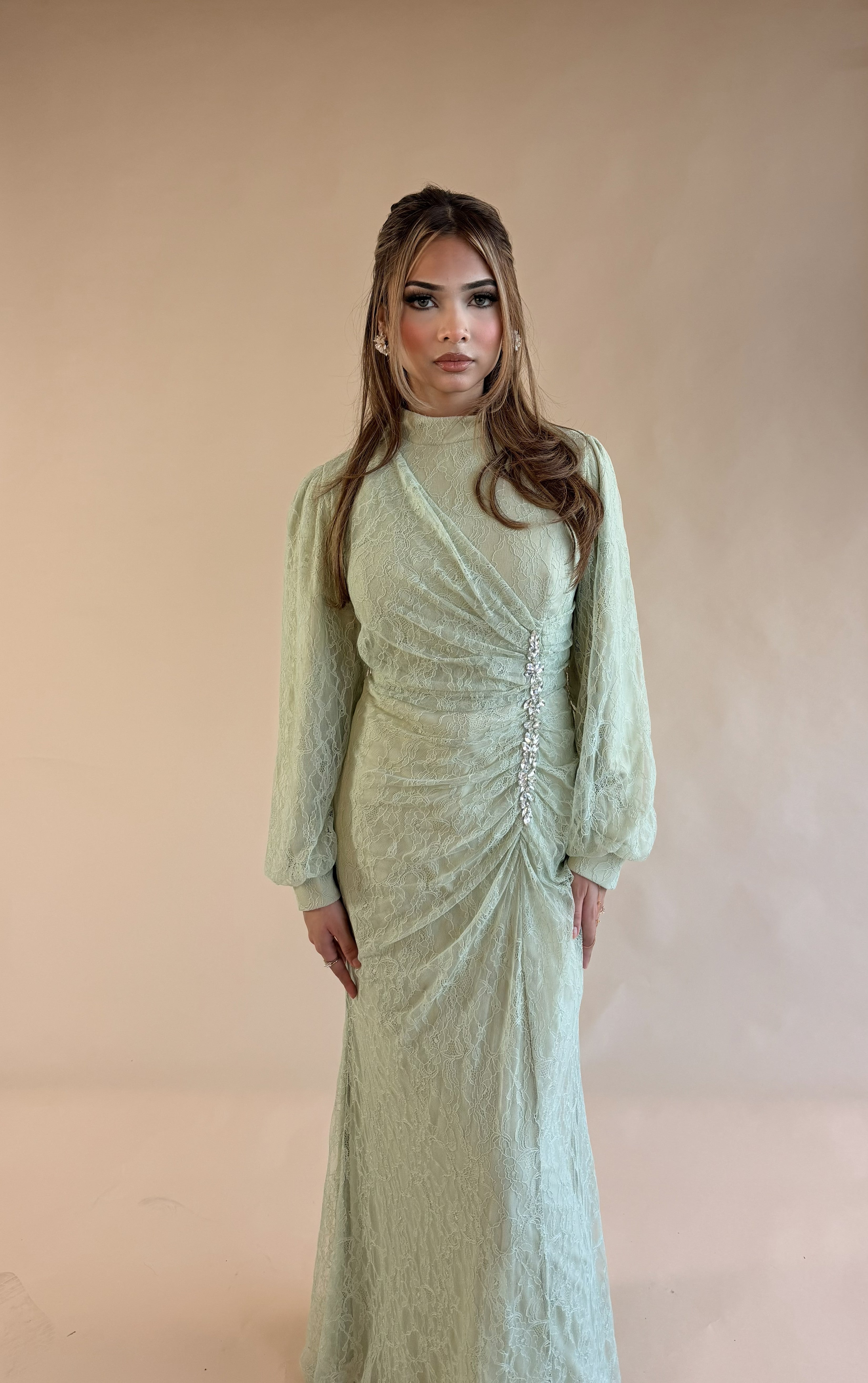SAGE GREEN LACE MAXI DRESS