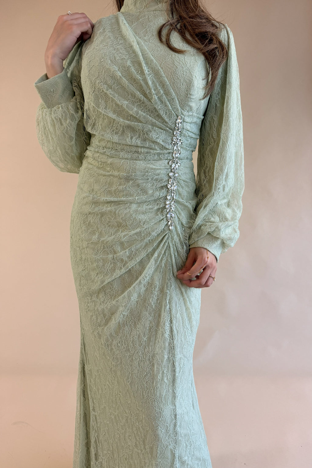 SAGE GREEN LACE MAXI DRESS