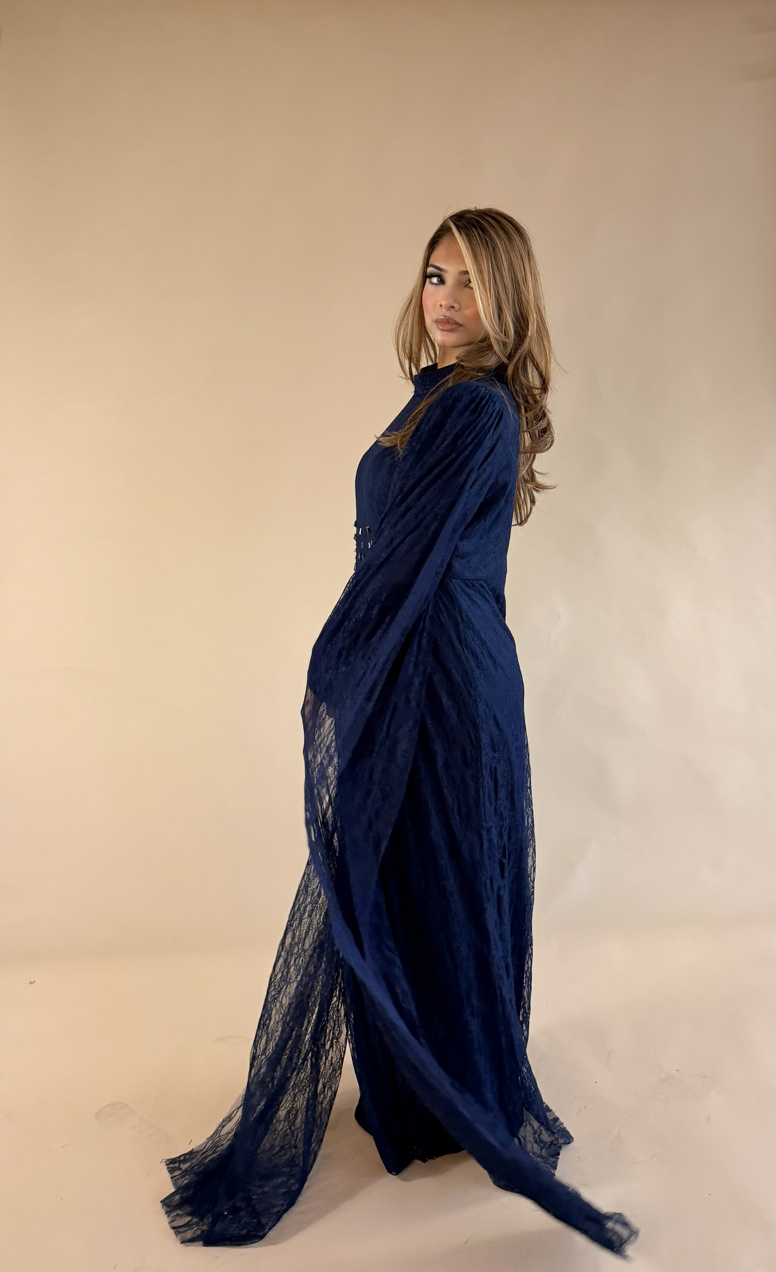 MIDNIGHT CRYSTAL CAPE GOWN NAVY BLUE