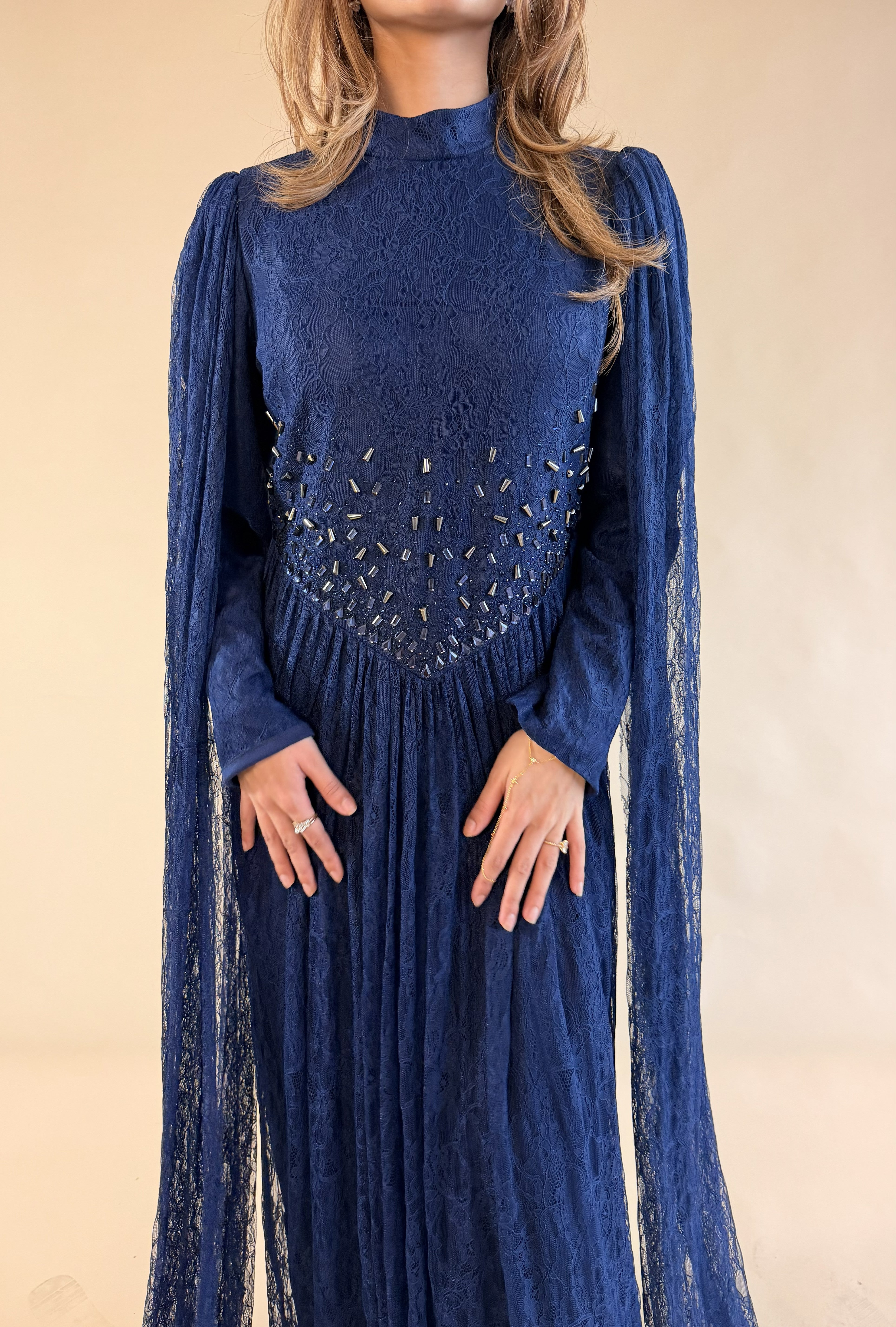 MIDNIGHT CRYSTAL CAPE GOWN NAVY BLUE