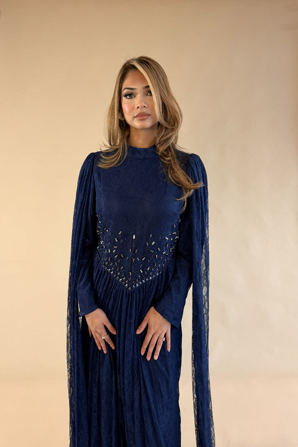 MIDNIGHT CRYSTAL CAPE GOWN NAVY BLUE