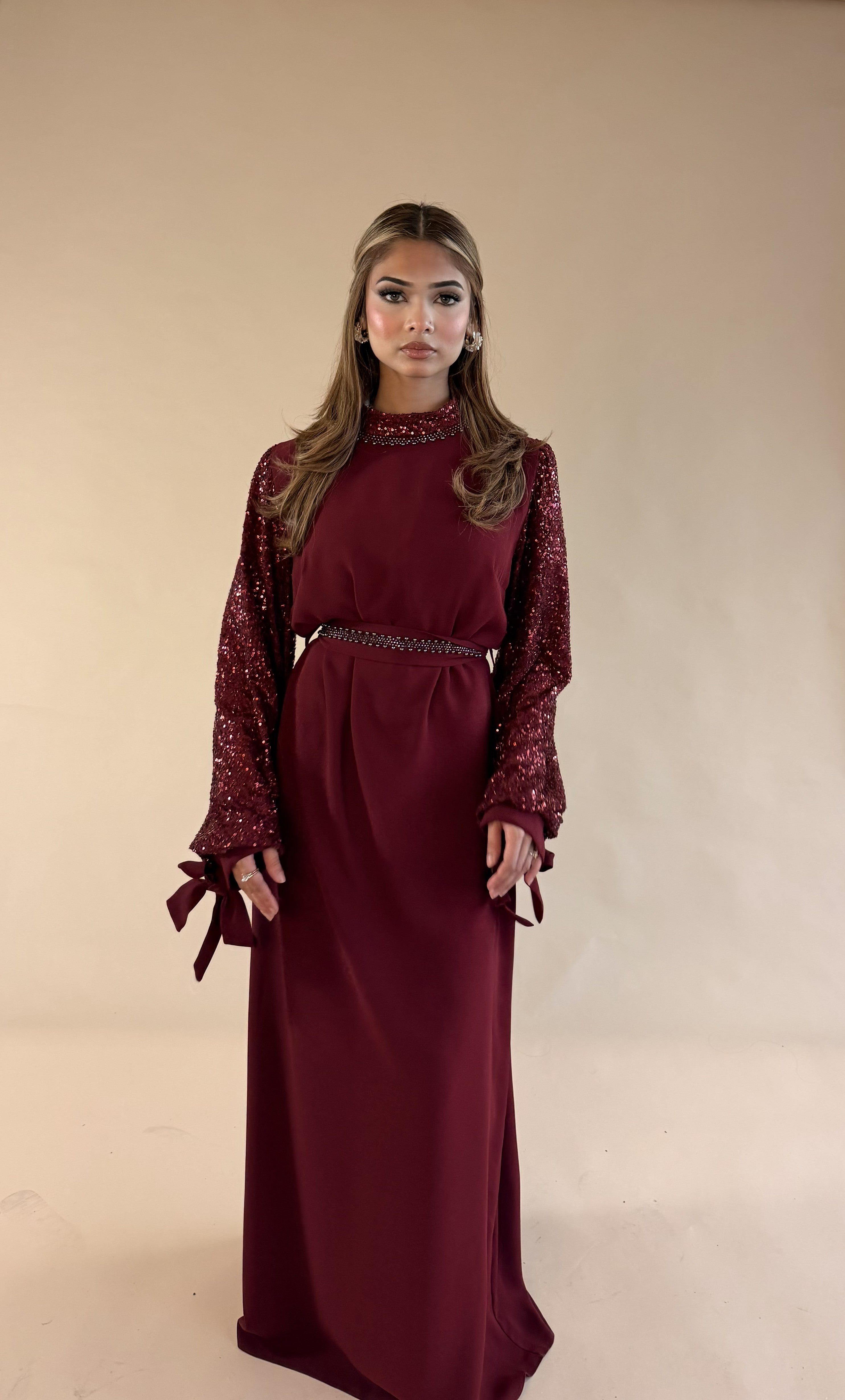SEQUIN SLEEVE GOWN