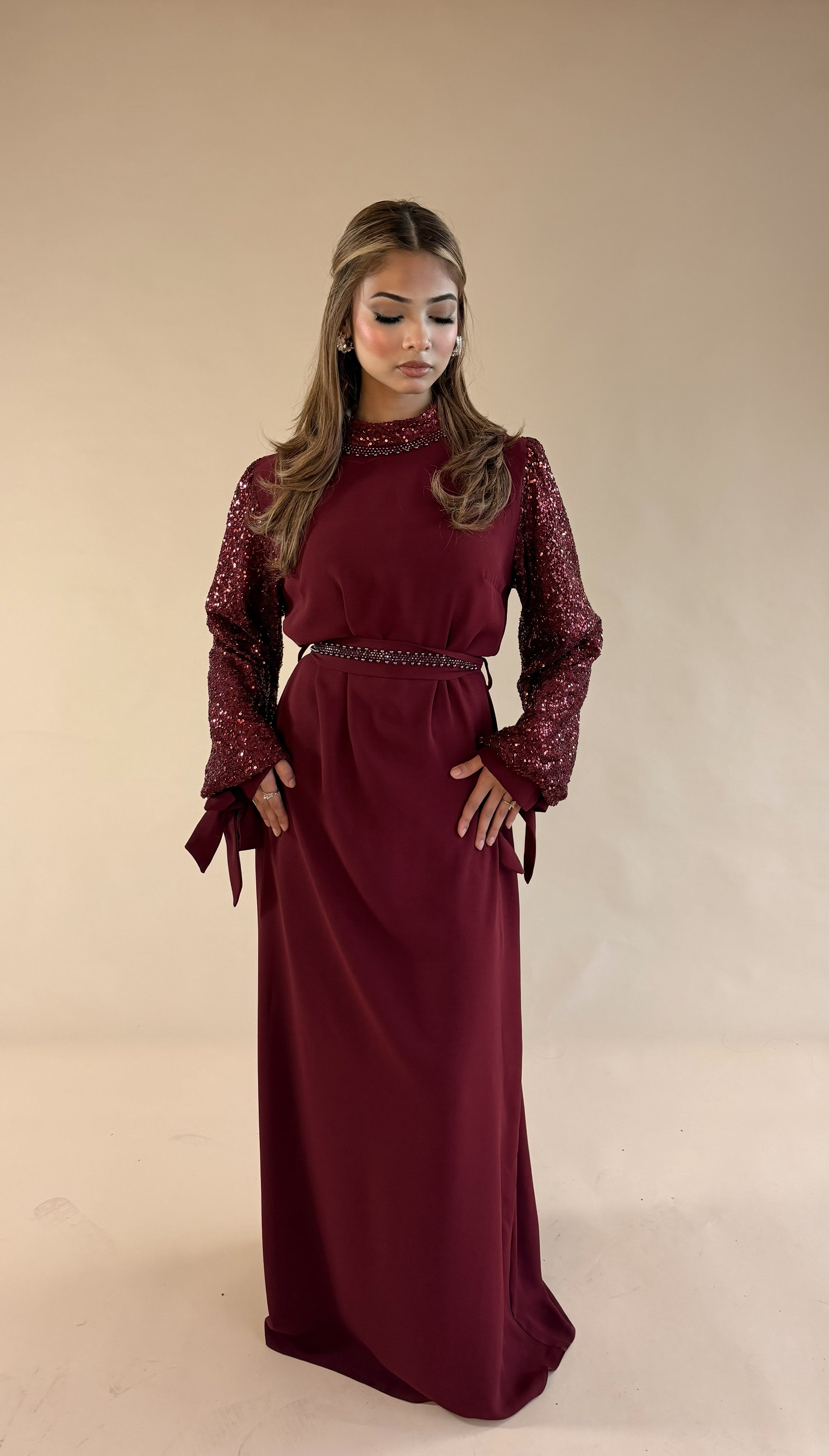 SEQUIN SLEEVE GOWN